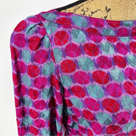 Vintage Saks Fifth Avenue Silk Blouse Classy Chic 80's Luxury Colorful Artsy - Picture 4 of 9